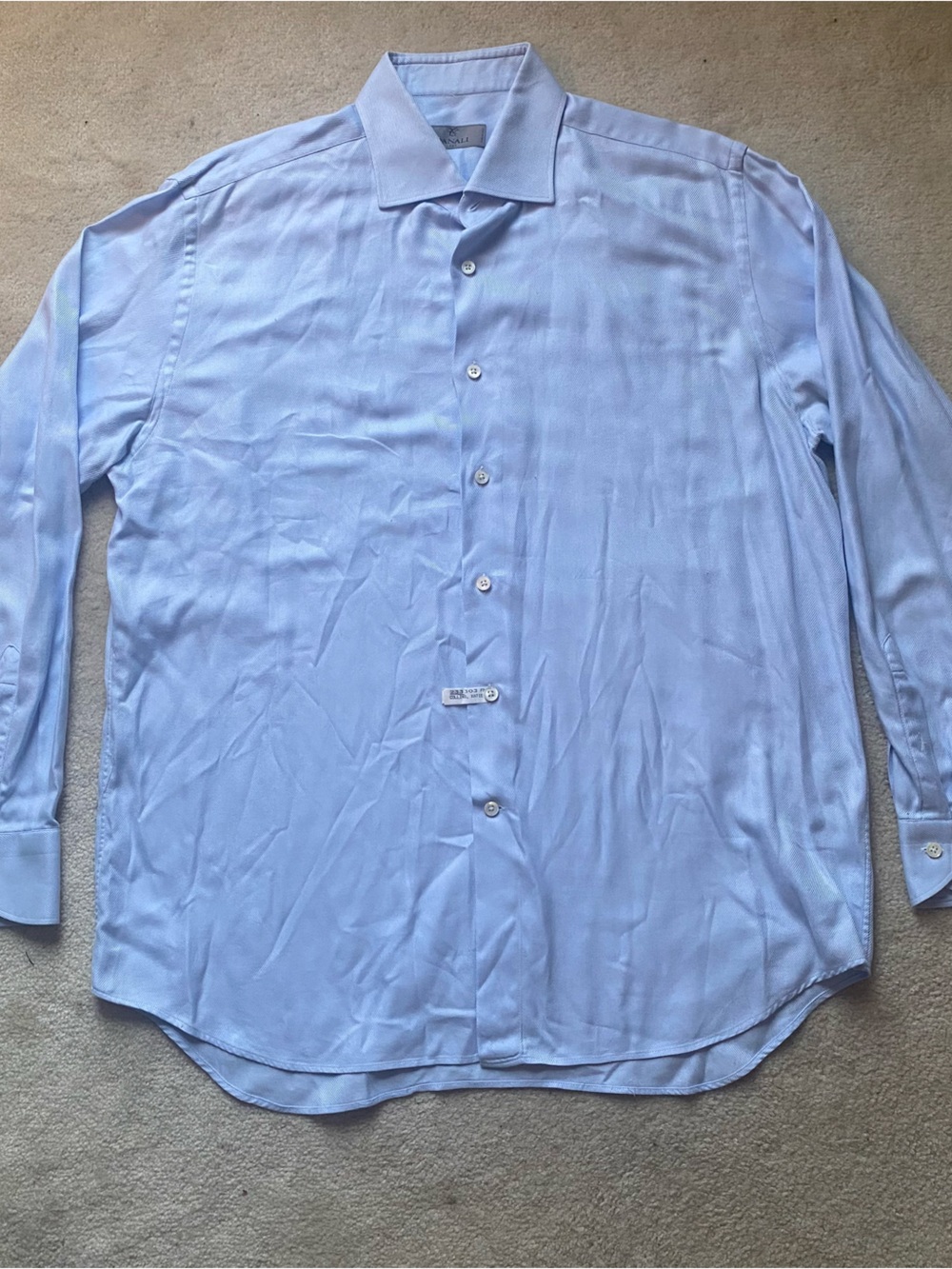 Canali Shirt Mens 43 17 Blue Solid Long Sleeve Button Up Dress Made In Italy